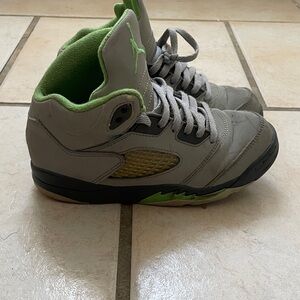 Jordan 5s Kids Gray and Green Sneakers